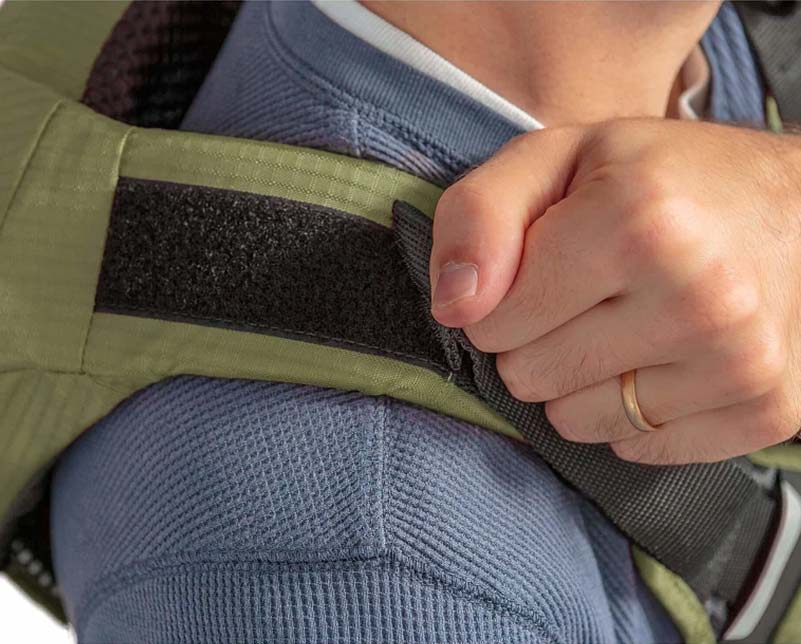 Close up of Velcro Attachment on Lure Angler II Shoulder strap system
