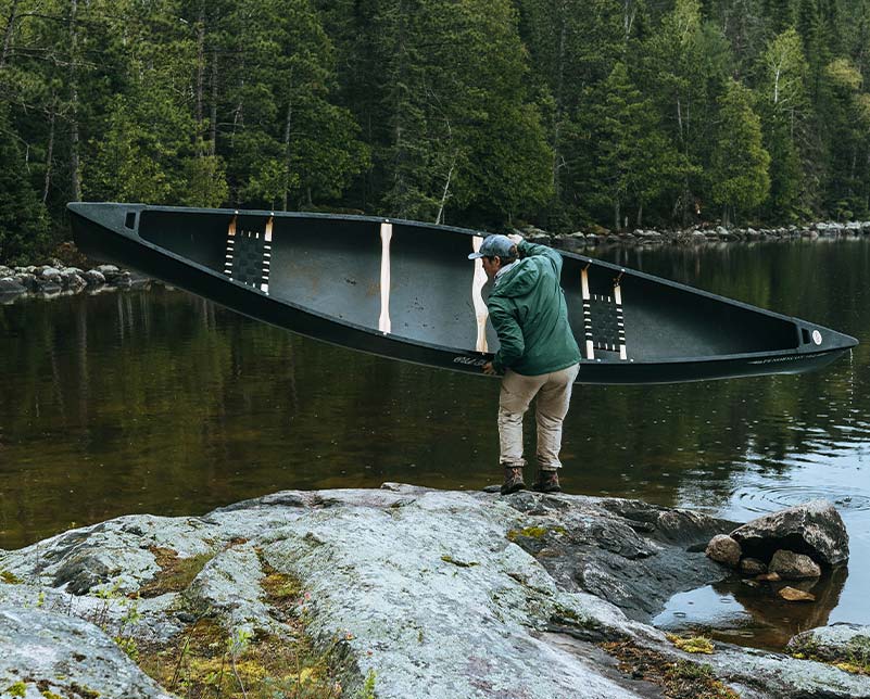 Carrying the Old Town Penobscot canoe to the lake