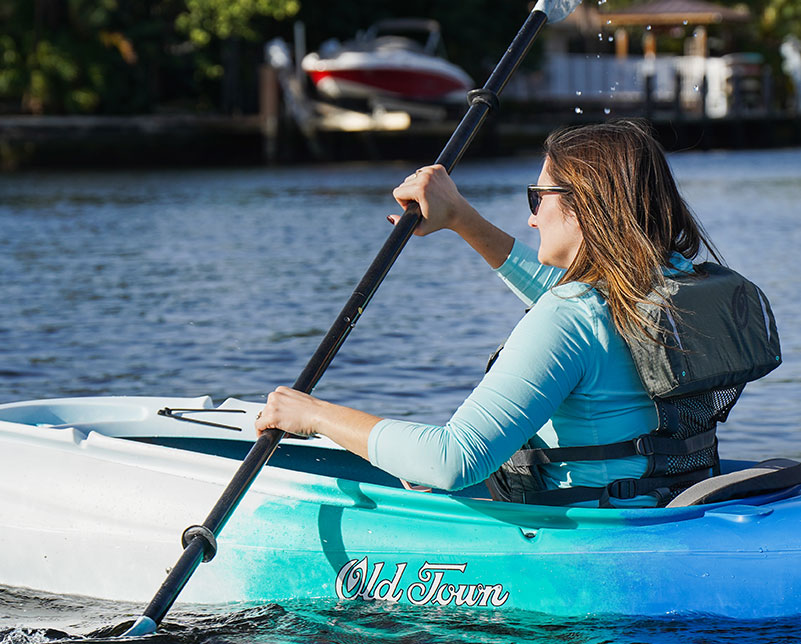 Paddling in Old Town Vapor kayak with the Carlisle Magic Plus paddle